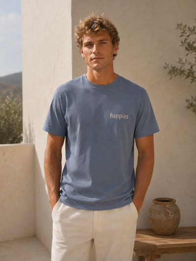 T-Shirt Χαρά — Μπλε με Μπεζ Λογότυπο