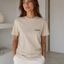 T-Shirt Χαρά — Μπεζ με Καφέ Λογότυπο