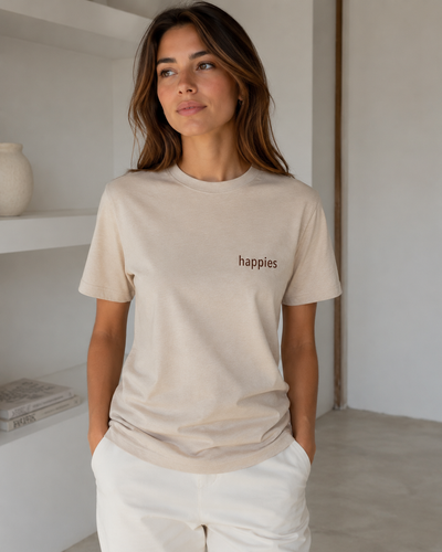 T-Shirt Χαρά — Μπεζ με Καφέ Λογότυπο