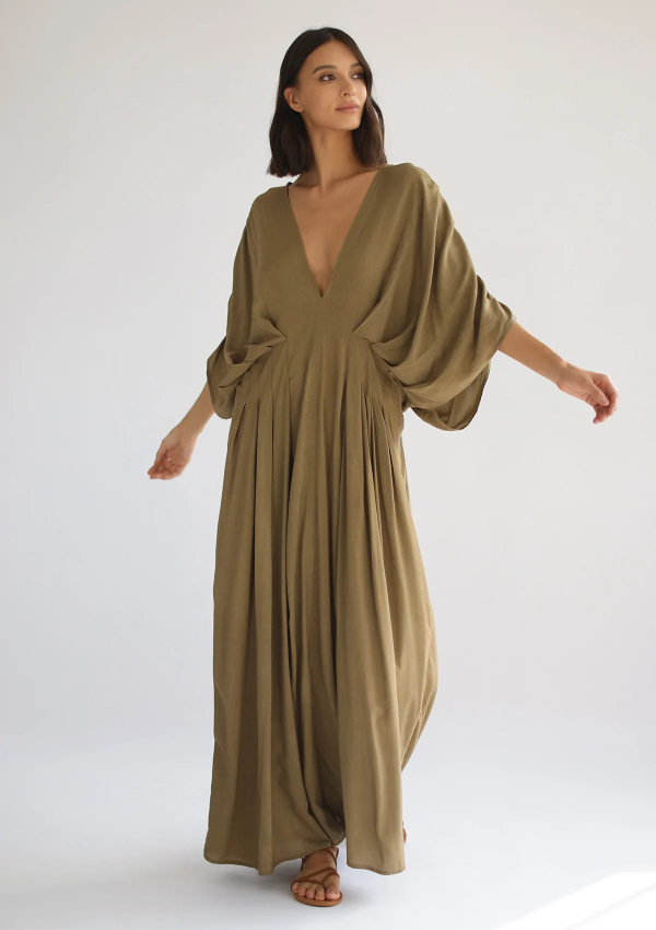Ray Pleated Dress - Olive